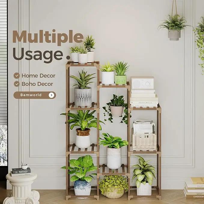 Bamworld Plant Stand Indoor Hanging Plants Shelf 7 Pots Tall Ladder Plant Holder Large Wood Flower Stand for Living Room Rack Multiple Plants for Patio Balcony Garden by GreenHaven Gardens