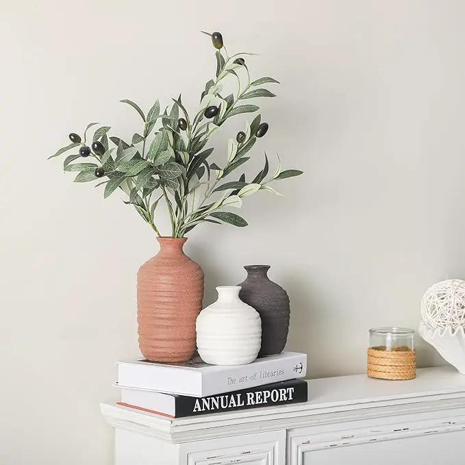 Ceramic Vase Set of 3 Decorative Vase for Home Decor Modern Farmhouse Decor Pottery Neutral Vases for Living Room Bathroom Table Mantel Fireplace Entryway Shelf (02-Brown) by GreenHaven Gardens