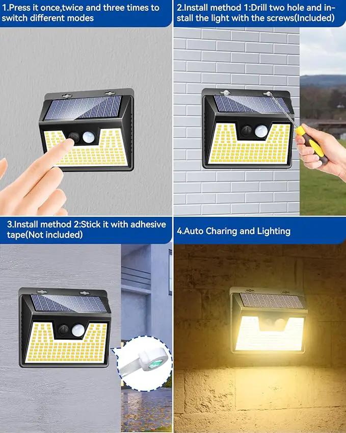 Peasur Solar Lights Outdoor Waterproof [8 Pack/140LED], Warm White Motion Sensor Light Ultra-Bright, 3 Modes Solar Fence Security Lighting for Wall Garden Yard Garage Patio by GreenHaven Gardens