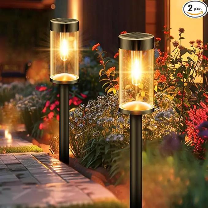 Woolmug Solar Pathway Lights, 2 Pack Waterproof LED Solar Lights Outdoor, Auto On/Off Garden Light for Path Walkway Outside Yard(Warm White) by GreenHaven Gardens