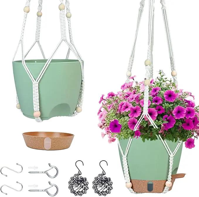Hanging Planter for Indoor Plants 8 Inch, 2 Pack Self Watering Hanging Baskets for Plants, Hanging Flower Pots with Drainage Hole & 2 Kinds of Plant Hangers for Garden Home Decor (Green, 8 inch) by GreenHaven Gardens