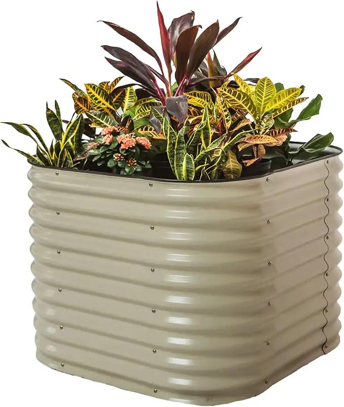 Vego garden 32" Extra Tall Raised Garden Bed Kits, 4 in 1 Modular Raised Planter Box for Vegetables Flowers Fruits Oval Metal Raised Garden Bed- Pearl White by GreenHaven Gardens