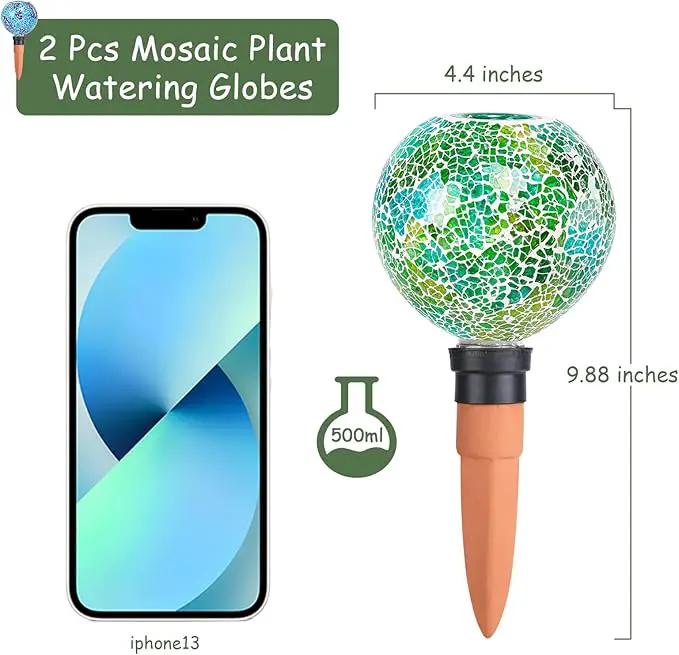 Terracotta Watering Spikes Mosaic Plant Watering Globes for Outdoor Plants 2 Pack Automatic Plant Waterer Indoor for Pots Garden Office by GreenHaven Gardens
