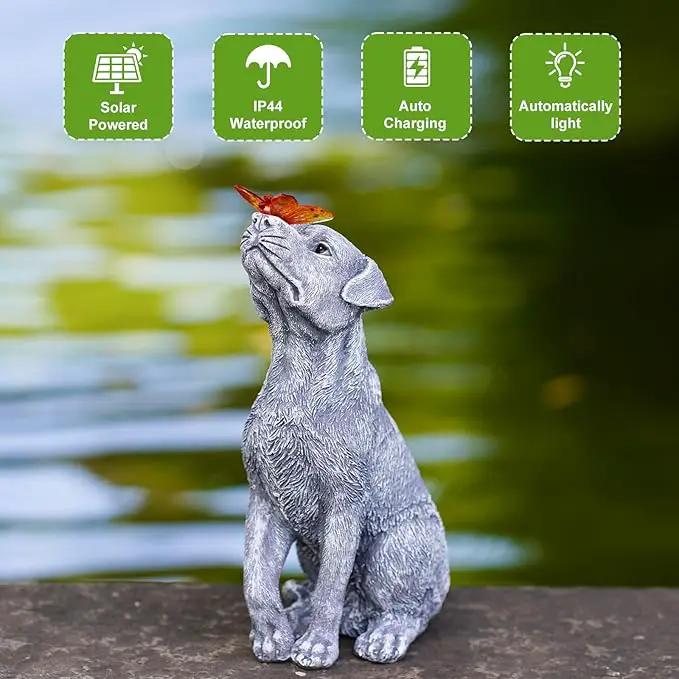 Solar Garden Statue Dog Figurine – Outdoor Decoration with Butterfly for Garden Yard Lawn Home Decor Outside : Unique Gifts for Mom Grandma by GreenHaven Gardens