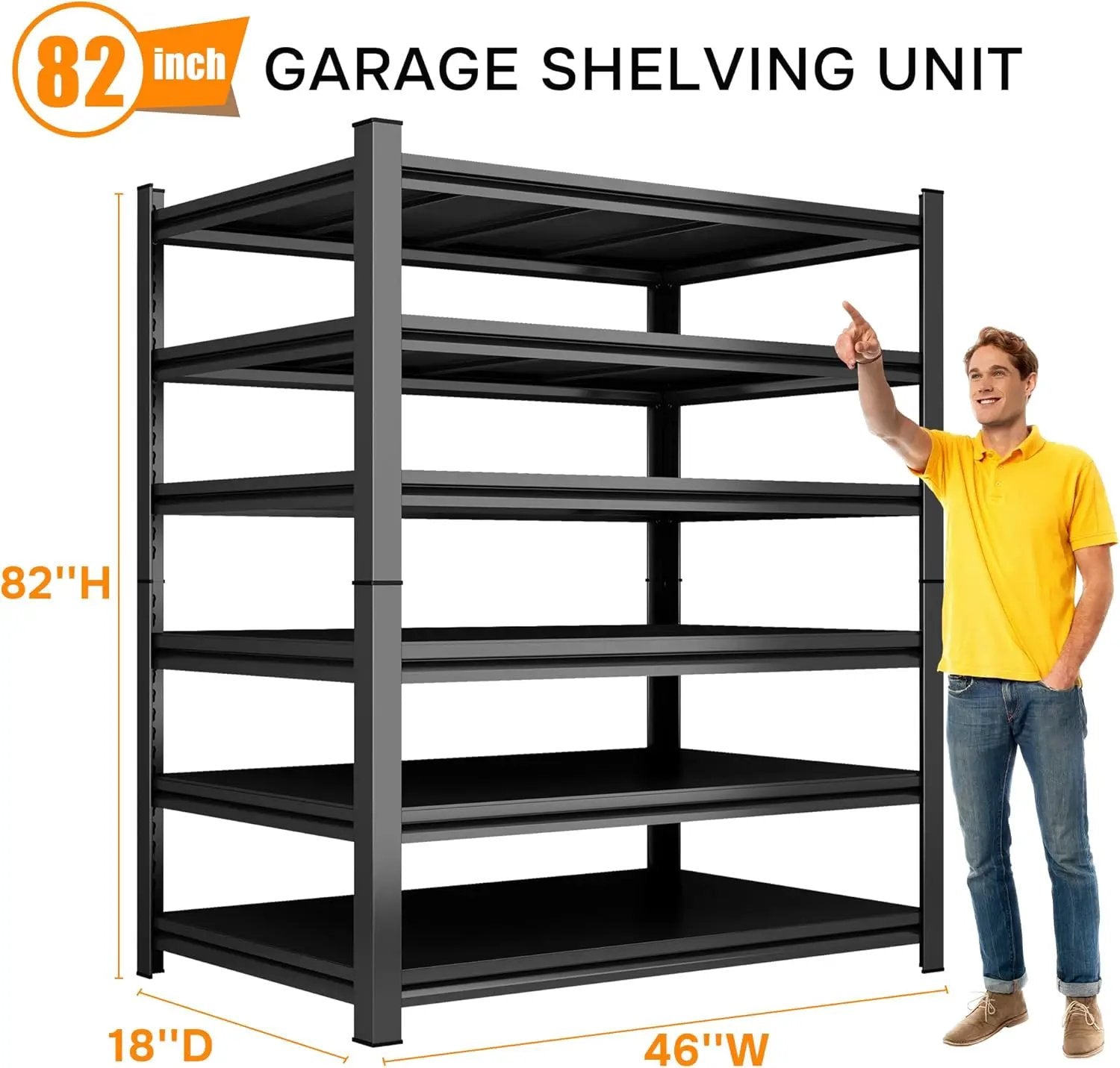 Garage Shelving Heavy Duty Garage Storage Shelves, 3600 LBS Adjustable 6 Tier Industrial Shelving Unit, Metal Utility Shelf for Basement, Warehouse and Workshop (82''Hx46''Wx18''D, Black) by GreenHaven Gardens