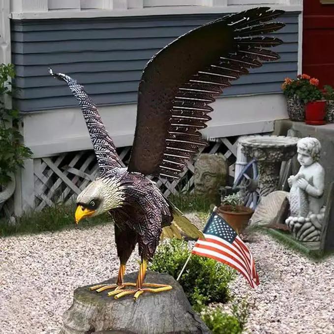 chisheen Bald Eagle Statue Outdoor Garden Sculpture Metal Yard Art Lawn Decorations,Large Eagle Figurines and Statues by GreenHaven Gardens