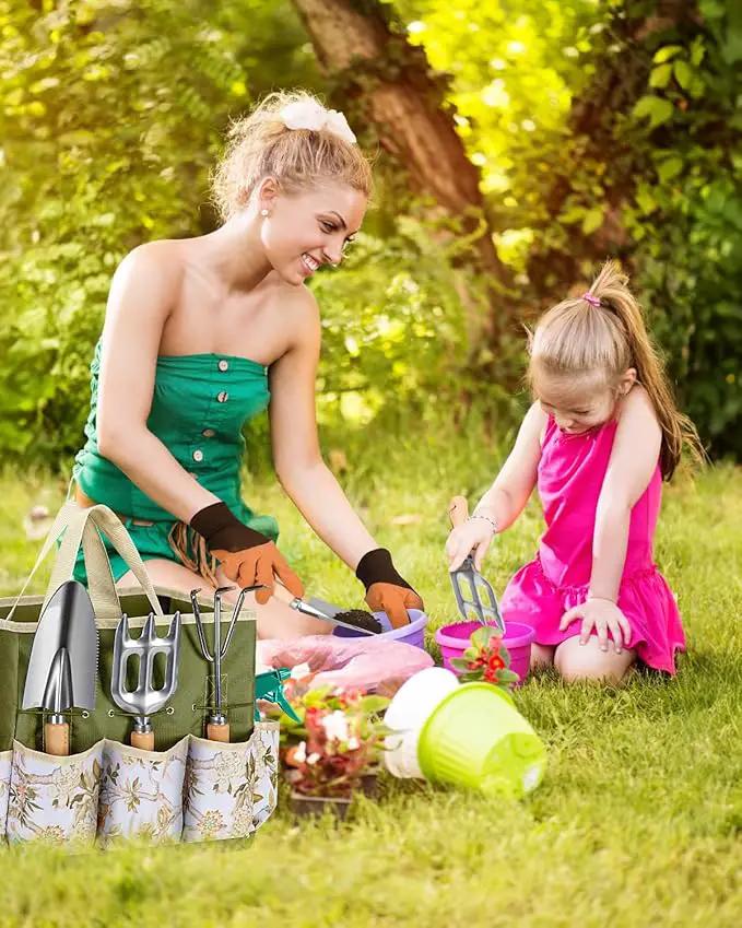 9-Piece Premium Gardening Tool Set for Women - Heavy Duty Stainless Steel Rust-Proof Tools with Fashion Storage Tote | Perfect Gardening Gifts for Mom, Mother's Day, Birthday & Outdoor (Green) by GreenHaven Gardens