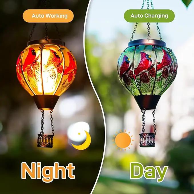 2 PCS Cardinal Solar Hot Air Balloon Lantern with Flame, Glass Balloon Lantern Outdoor Waterproof, Hanging Hot Air Balloon Solar Light, Cardinal Gifts for Mom Woman by GreenHaven Gardens
