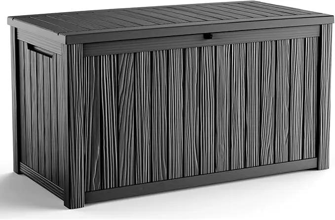 180 Gallon Outdoor Deck Box,Storage Lockable Waterproof Patio Furniture,Garden Tools,Cushions,Pool Accessories Outside Storage Resin Box(Black) by GreenHaven Gardens