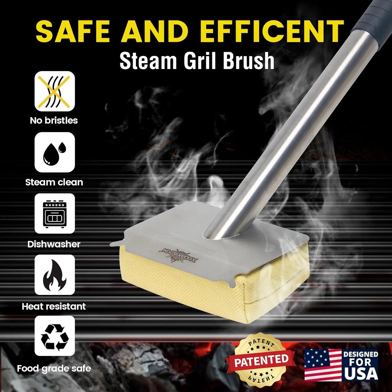 Grill Brush Bristle Free,(Only Replaceable Cleaning Head No Grill Brush)-Yellow by GreenHaven Gardens