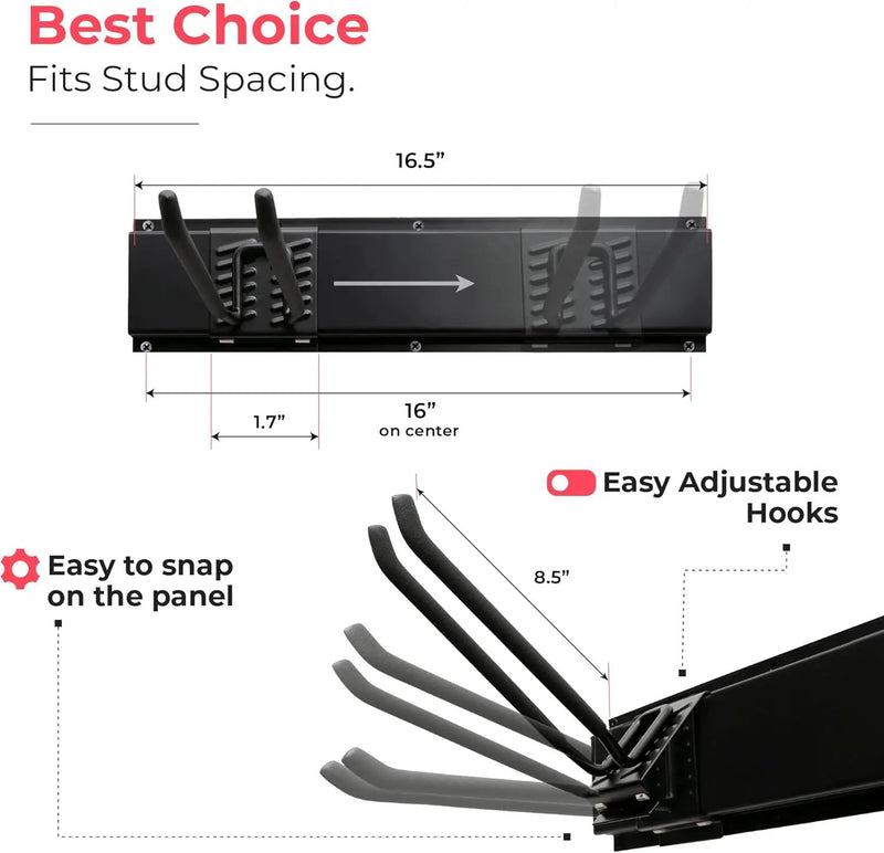 Garage Tool Organizer Wall Mount - 32 inches - Sturdy Storage Rack with Adjustable Hooks, Anti-Rust - Easy Installation, 200lbs Capacity - Garden Tool Organizer (02 Racks & 04 Hooks) by GreenHaven Gardens