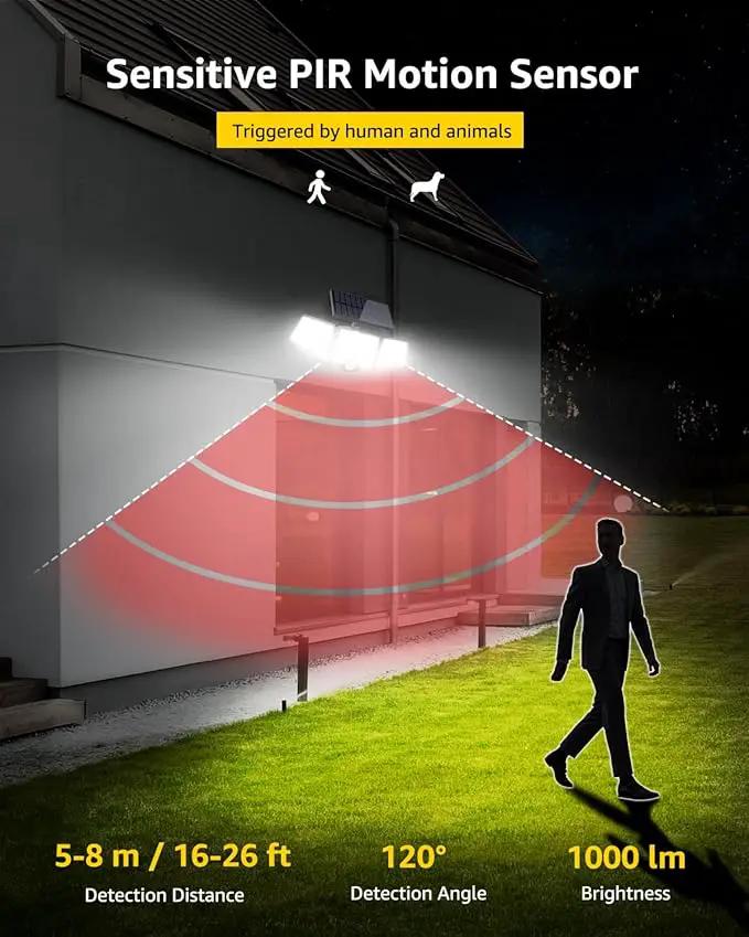 LE Solar Lights for Outside, Solar Lights Outdoor with Motion Sensor, WL4000 High Brightness, 3 Adjustable Heads 270° Wide Lighting Angle, IP65 Waterproof, Wireless Wall Lamp for Yard Garage by GreenHaven Gardens