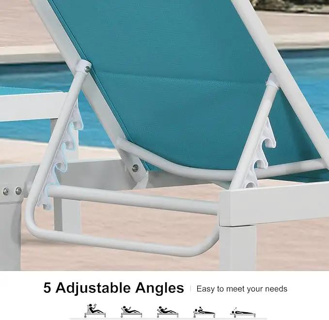 PURPLE LEAF Outdoor Chaise Lounge Staight Legs Adjustable Sunbathing Recliner with Side Table Blue 2 Sets by GreenHaven Gardens