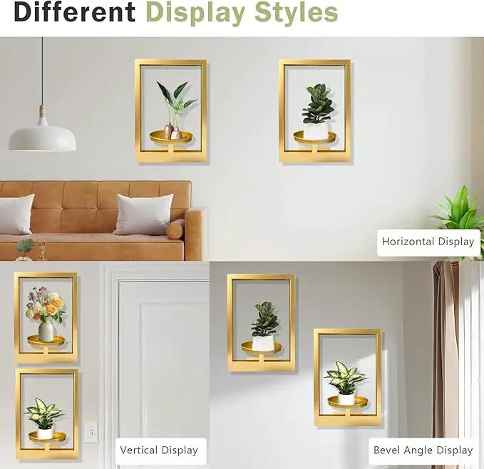 Picture Frame Plant Holder, Window Planter Hanger Shelves,Wall Mount Plants shelf Indoor Outdoor, Metal Hanging Planters Stand Decor,Modern Floating Ornament Rack Art for Home & Garden (Gold 2pc) by GreenHaven Gardens