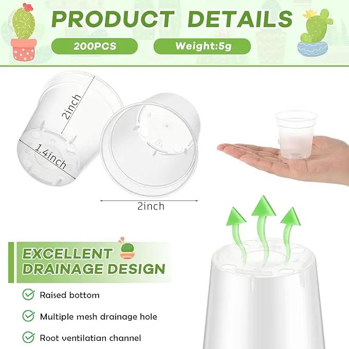 Yaomiao 200 Pcs 2 Inch Clear Mini Plastic Plant Pot Nursery Seedling Pots Seed Starter with Drainage Holes for Indoor Outdoor Garden Succulent Plants Cuttings Transplanting by GreenHaven Gardens