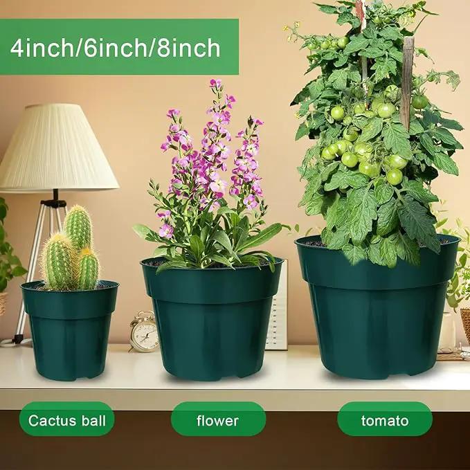 15 Pack 4/6/8 Inch Plant Nursery Pots, Thickened Plastic Pots for Plants with Drainage Holes, Sturdy Seedling Pots, Seed Starting Pots, Flower Pots for Indoor Outdoor Plants, Green by GreenHaven Gardens