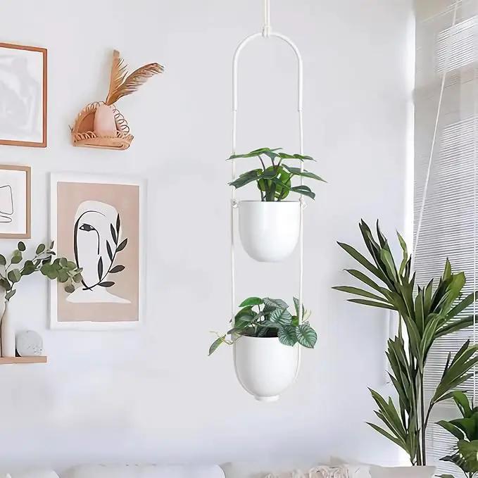 Hanging Planters 2 Tiers Metal Plant Hangers for Indoor Outdoor Plants Wall Ceiling Hanging Flower Pot Basket Holders Kitchen Room Decor(White) by GreenHaven Gardens