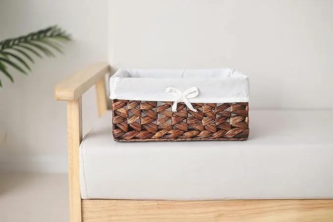 Rectangular Woven Seagrass Storage Bins with Handle,Kingwillow. (water hyacinth, Small) by GreenHaven Gardens