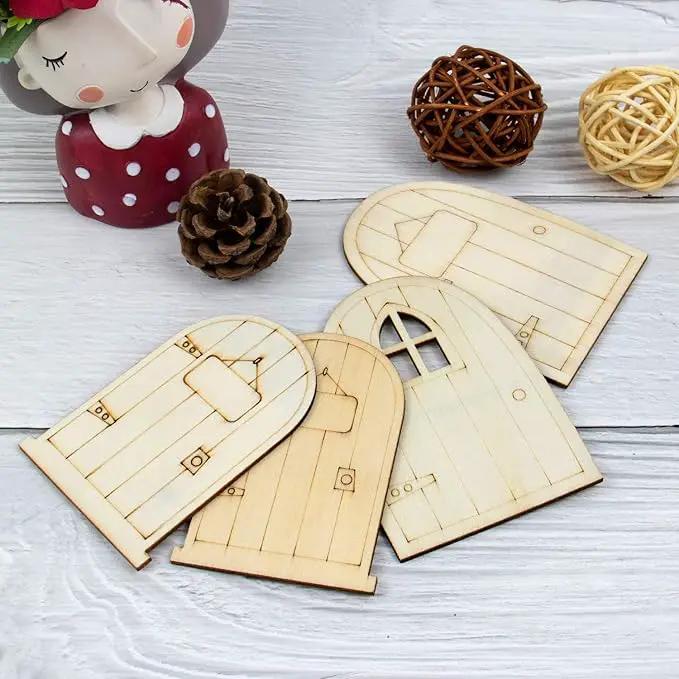 AUEAR, 24 Pack Unpainted Fairy House Doors Mini Wooden Miniature Garden Door for DIY Craft 4 Styles by GreenHaven Gardens