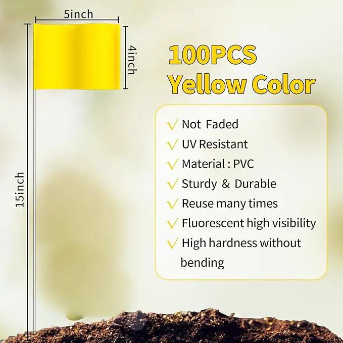 Zozen 100Pack Yellow Marking Flags, Writable/15x4x5 Inch, Yard Flags for Lawn & Irrigation & Landscape & Sprinkler & Survey & Dog Training. by GreenHaven Gardens