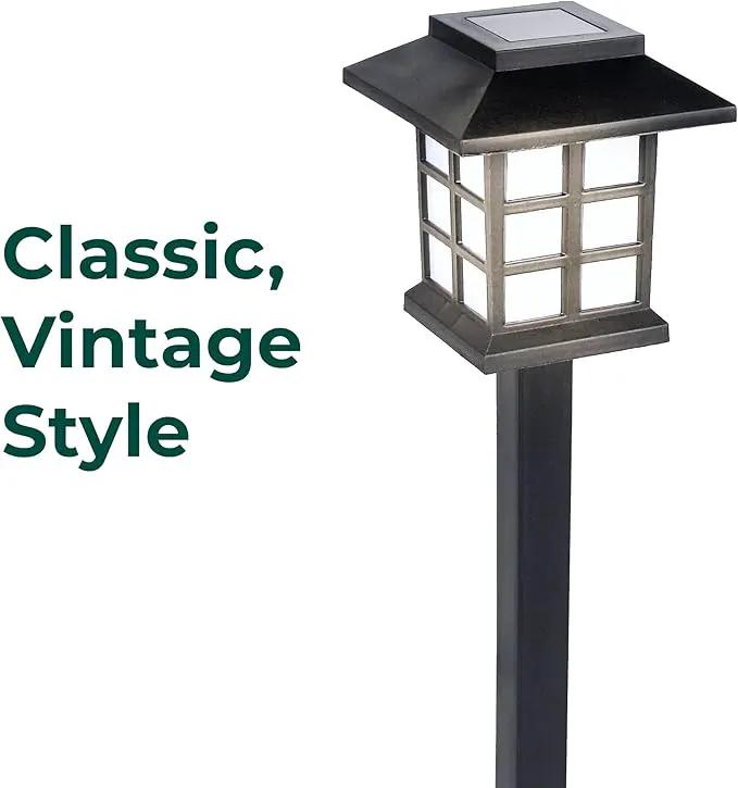 TECHKO Solar Classic Lantern Garden Pathway Lights – Dusk-to-Dawn, Weather-Resistant Outdoor LED Lighting (4-Pack) by GreenHaven Gardens