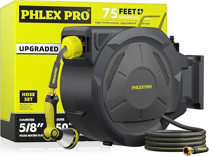 Retractable Garden Hose Reel 5/8 in x 75 ft Heavy Duty Automatic Water Hose Reel Wall Mounted with 10 Pattern Nozzle,Any Length Lock, Slow Return System, 180°Swivel Bracket by GreenHaven Gardens