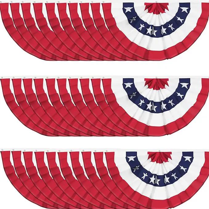 USA Pleated Fan Flag American US Bunting Flag Patriotic Half Fan Banner Flag with Canvas Header and Brass Grommets for 4th of July Memorial Day Indoor Outdoor Decoration (30, 1.5x3 Feet) by GreenHaven Gardens