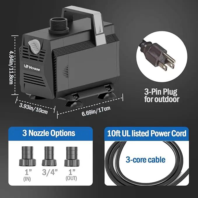 Submersible Water Pump 1200GPH/70W Fountain Pumps with Flow Control, Pond Pump Submersible Outdoor with 10ft 3-Core Power cable for Hydroponics, Aquarium, Waterfall, Statuary, Water feature by GreenHaven Gardens