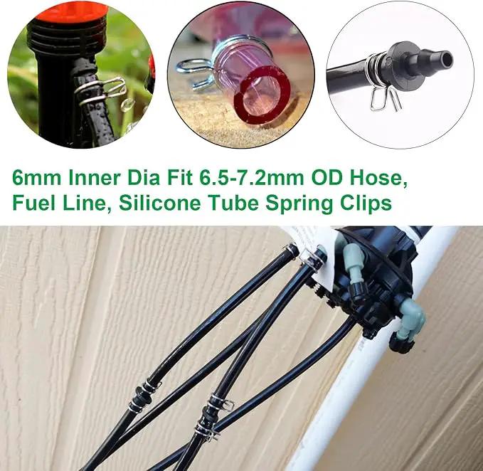 1/4" Irrigation Hose Clamps, 100 Double Line Hose Pipe Spring Clamps, Drip Irrigation Kit Connector Leak Solution by GreenHaven Gardens