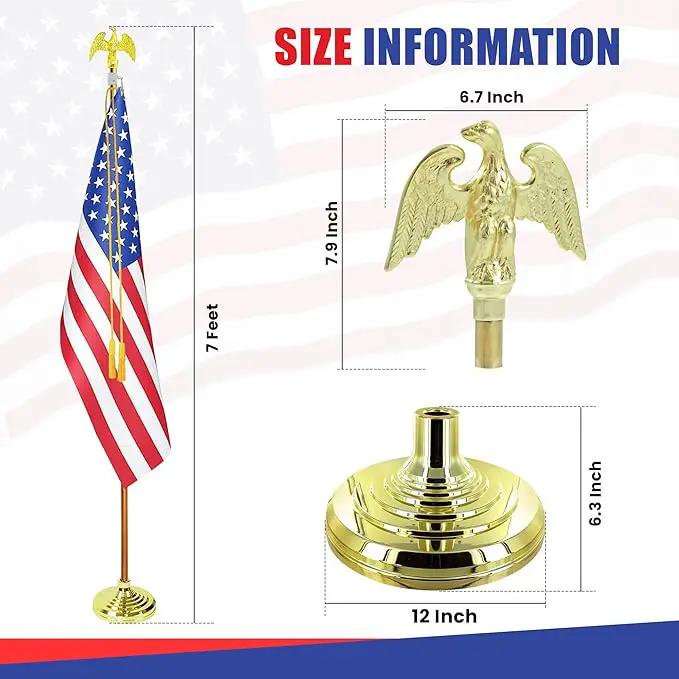 Super Tough Indoor Flag Pole kit 7ft - Metal Eagle - Gold Texture Base - Aluminum Flagpole with Brass Finish - Heavy Duty Inside House Flagstaff - Interior Shaft and Stand - No Ensign Included by GreenHaven Gardens