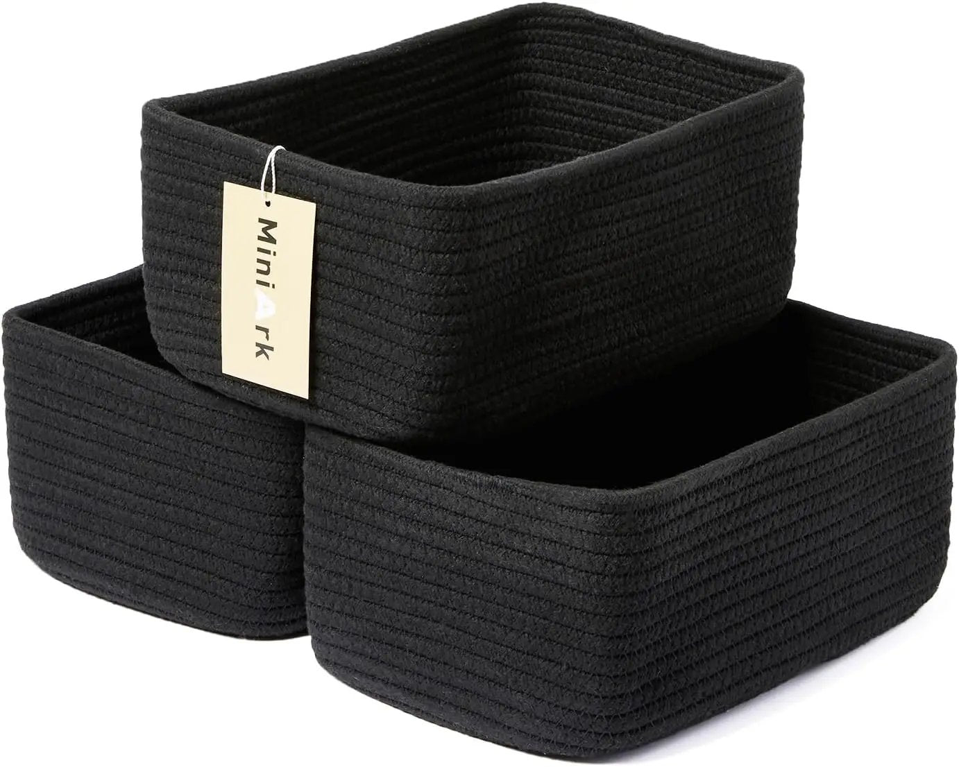 Small Storage Baskets for Organizing | Closet Organizer Bins | Shelf Toy Basket | Woven Rope Baskets | Cube Decorative Box | Shallow Basket | 11.5x7.5x4.7” | 3 Packs Black by GreenHaven Gardens