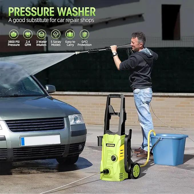 Electric High Pressure Washer - Portable Washer with 23 FT Water Outlet & 6.6 FT Inlet Hose, Steel Spray Wand, Foam-Adjustable Cannon,4 Nozzle Set, Cleans Car/Patio/Fence/Window, 3800PSI 2.4GPM by GreenHaven Gardens