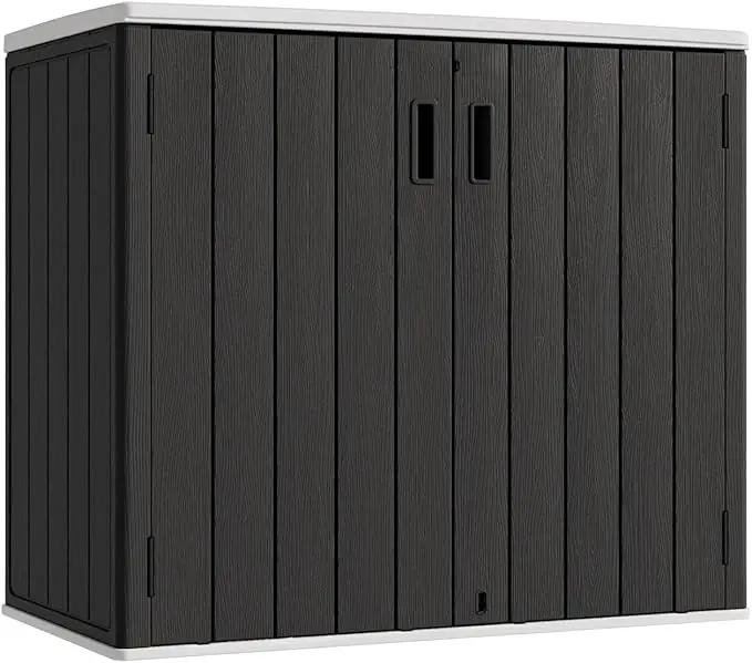 KINYING Outdoor Horizontal Storage Sheds,37 Cu.ft Outdoor Storage Cabinet Waterproof Resin Tool Storage Box for Lawn Mower,Garden Tools and Patio Furniture, Lockable (Black) by GreenHaven Gardens