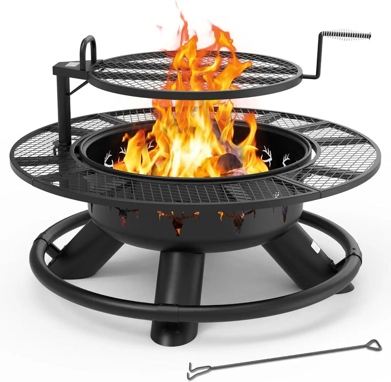 BALI OUTDOORS Fire Pit with Poker, Outdoor Fire Pit Extra Large, Wood Burning Firepits for Outside with Grill, 47 inch by GreenHaven Gardens