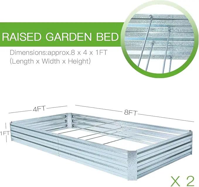 Galvanized Raised Garden Beds for Vegetables Large Metal Planter Box Steel Kit Flower Herb (8 x 4 x 1 ft * 2 Pack, Galvanized) by GreenHaven Gardens