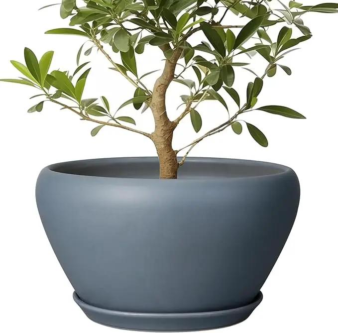 Ceramic Planter - 13 Inch Planter for Indoor Plants Large Plant Pot with Drainage Hole and Saucer Round Outdoor Planter Modern Flower Pot for Home Decor Gray by GreenHaven Gardens