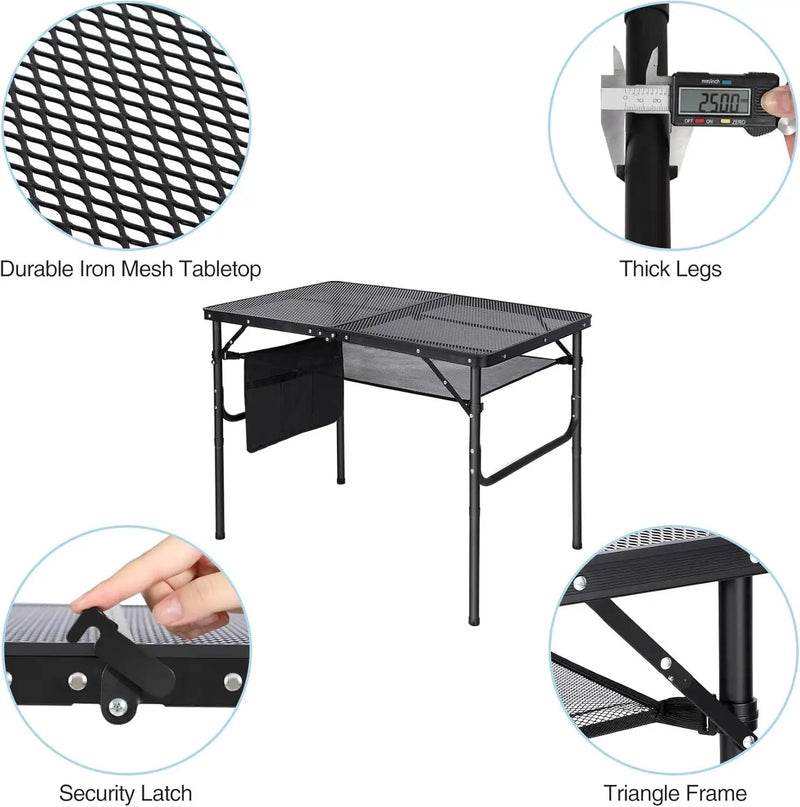 RedSwing Folding Grill Table,Aluminum Portable Grill Stand Table for Outdoor Camping Picnic BBQ Lightweight, Adjustable Height, 36''x24''x16/28'', Black by GreenHaven Gardens