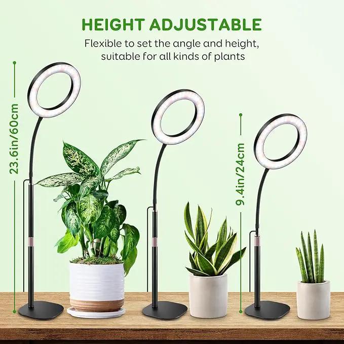One Head Grow Lights for Indoor Plant Full Spectrum, Desk Halo Plant Lights for Indoor Growing with 3H/9H/12H Timer, 5 Dimmable Levels,Height Adjustable 9.4-23.6",Strong Metal Base Happy Light by GreenHaven Gardens
