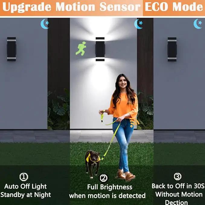 Motion Sensor Outdoor Wall Lights, Dusk to Dawn Exterior Light Fixtures with 3 Modes, Modern Up Down Wall Sconce, Waterproof Aluminum Porch Light for Garage, Patio, Front Door by GreenHaven Gardens
