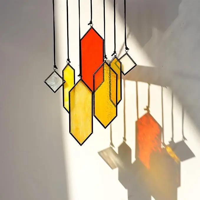 HDCRYSTALGIFTS 7pieces Stained Glass Window Hanging Suncatchers Handcrafted Modern Sunset Glow Design Stained Glass Wall Art Sun Catcher for Home Garden Decoration Reconfigurable by GreenHaven Gardens