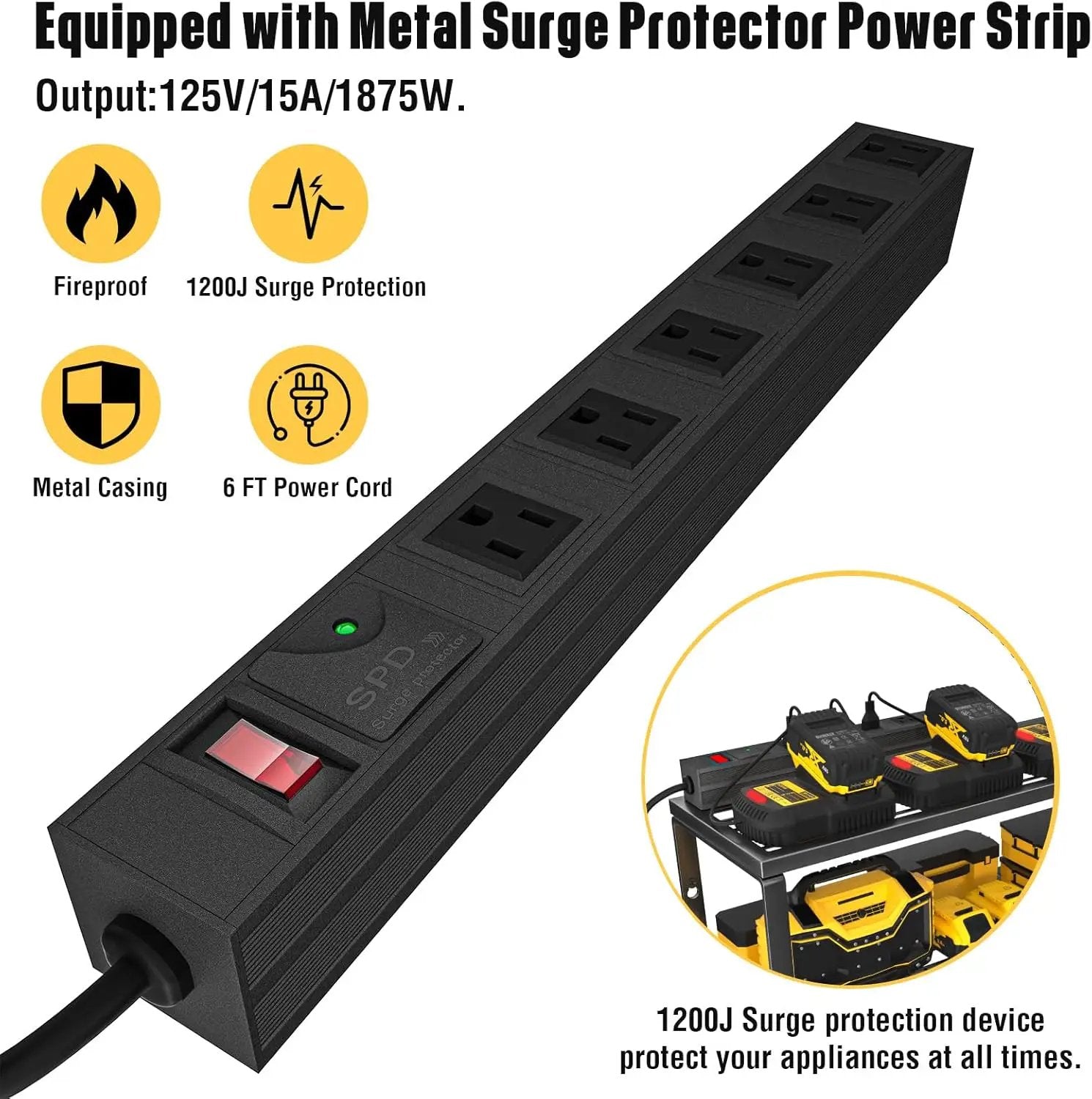 YYR Heavy Duty Power Tool Organizer with Charging Station, Cordless Drill Hanger Storage Rack, Battery Tools Holder Wall Mount Shelf for Garage - 32 Inch Equipped with Surge Protection Power Strip by GreenHaven Gardens