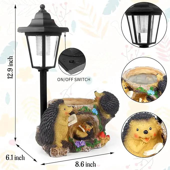 Solar Garden Statue Hedgehog Figurine,Flower Pots Planters Pots for Succulent,Garden Sculpture for Patio Balcony Yard Lawn Decor,Unique Gift for Dad Mom Grandma by GreenHaven Gardens