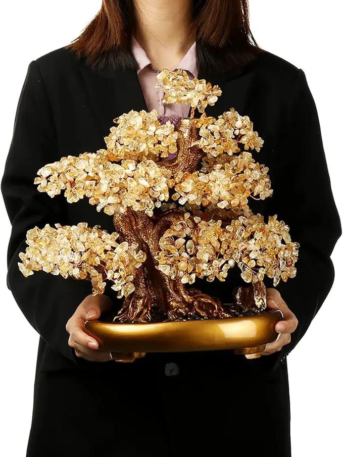 Feng Shui Money Tree Large Crystal Quartz Lucky Tree Gem Tree for Office Home Feng Shui Decoration for Wealth/Fortune and Luck (Citrine) by GreenHaven Gardens