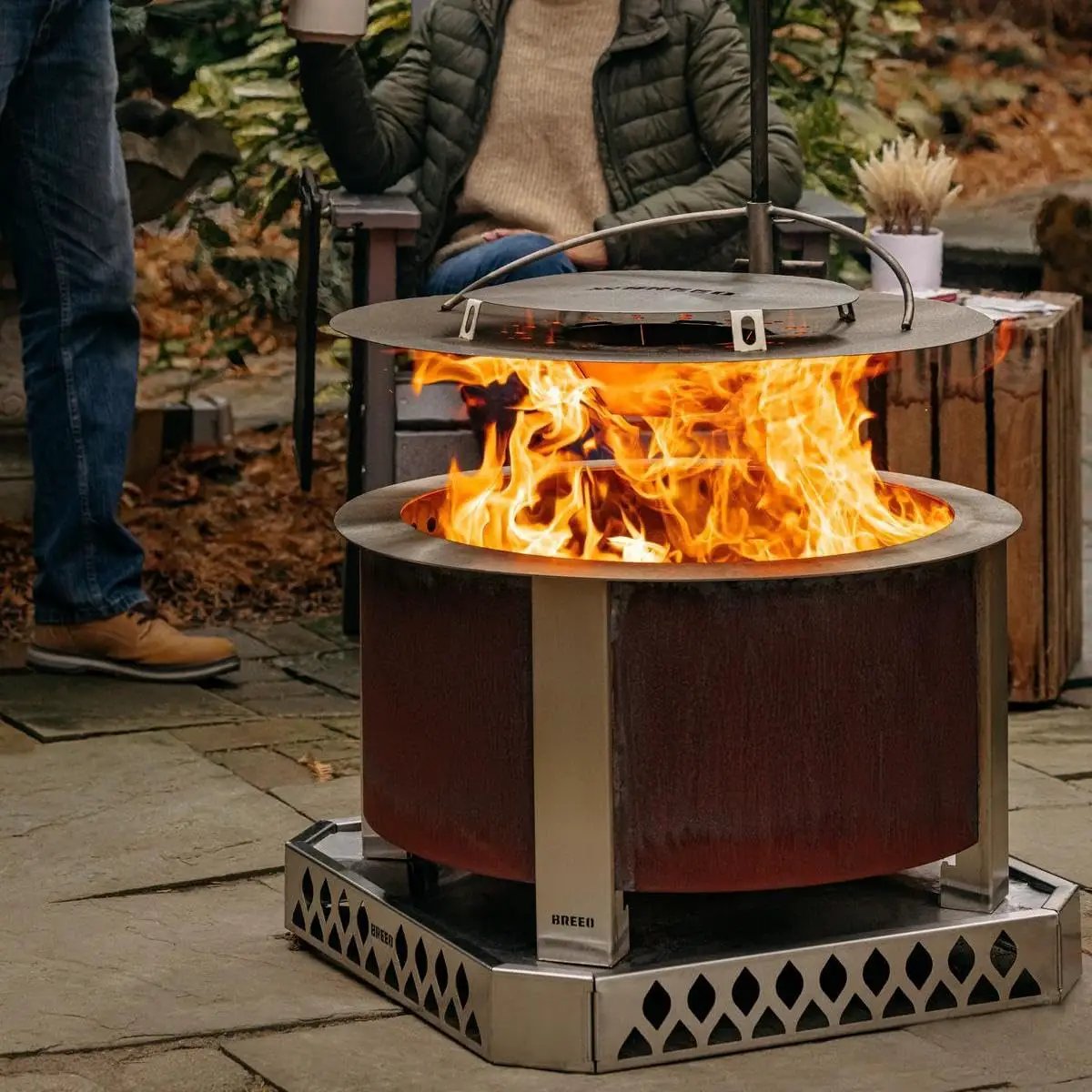 Breeo Smokeless Fire Pit Warmth Bundle (X Series 24 Corten Steel, Heat Deflector, Ash Shovel, & Lid) | 27.5 inch Smokeless Firepit for Outside | Ideal for Families by GreenHaven Gardens