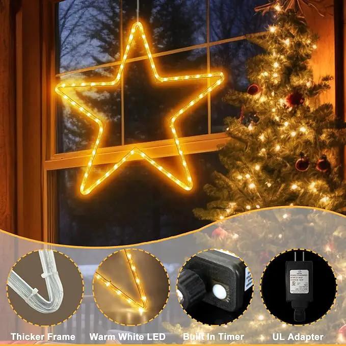 DBFAIRY 19.68" Star Outdoor Christmas Lights, 40 LEDs Christmas Light Up Star with Timer, Hanging Big Star Window Lights Mains Powered for Christmas New Year Holiday Wedding Party Decor, Warm White by GreenHaven Gardens