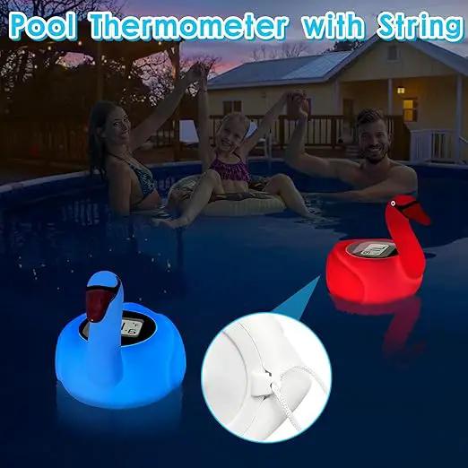 KingSom Digital Pool Thermometer,Solar Pool Thermometer Floating Easy Read with Color Changing Swan Light,Floating Pool Thermometer with Large LCD Screen and String,Pond Water Temperature Thermometer by GreenHaven Gardens