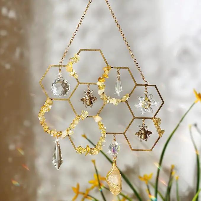 Tuitessine Crystals Suncatcher Window Hanging Bumble Bee Decor Honeycomb Light with Crystal Glass Prisms Hive for Home Indoor Outdoor Catcher Garden Ornament Christmas Birthday Gift Ideas by GreenHaven Gardens