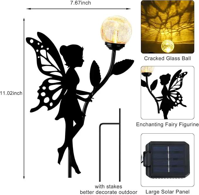 Ouddy Decor 2 Pack Solar Fairy Garden Decor, Metal Statues with Crackle Glass Globe Lights Silhouette Waterproof for Outdoor Lawn Patio Yard Pathway Home Decorations Gardening Gifts for Mother's Day by GreenHaven Gardens