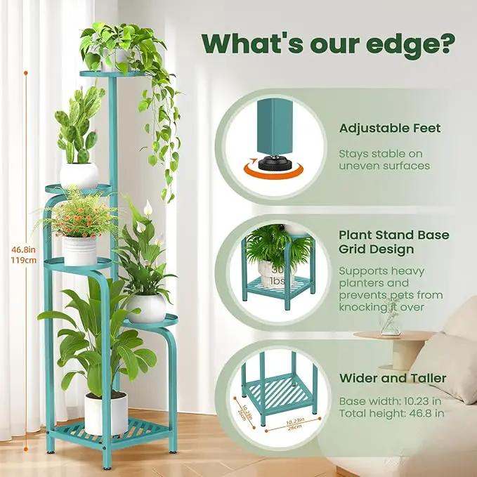 TOSKING 5 Tier Tall Plant Stand Indoor Outdoor, Heavy Duty Corner Shelf for Plants & Decor, Space Saving 3.9FT Metal Flower Pot Stand for Balcony, Garden, Living Room, Patio (Blue, 47in) by GreenHaven Gardens