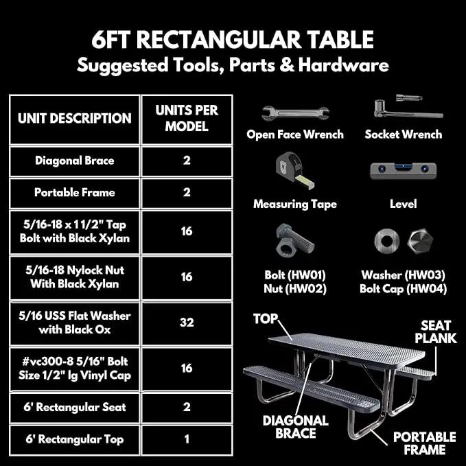 Coated Outdoor Furniture Heavy-Duty Portable Outdoor Picnic Table, Thermoplastic Coated Punched Steel Commercial-Grade Patio Dining Furniture Made in America (6ft Rectangular, Grey) by GreenHaven Gardens